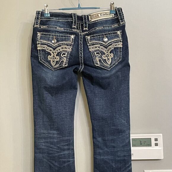 Rock Revival Ferry Jeans Mid-Rise Boot Stretch Rhinestone Pockets Sz 25 EUC - Picture 1 of 16